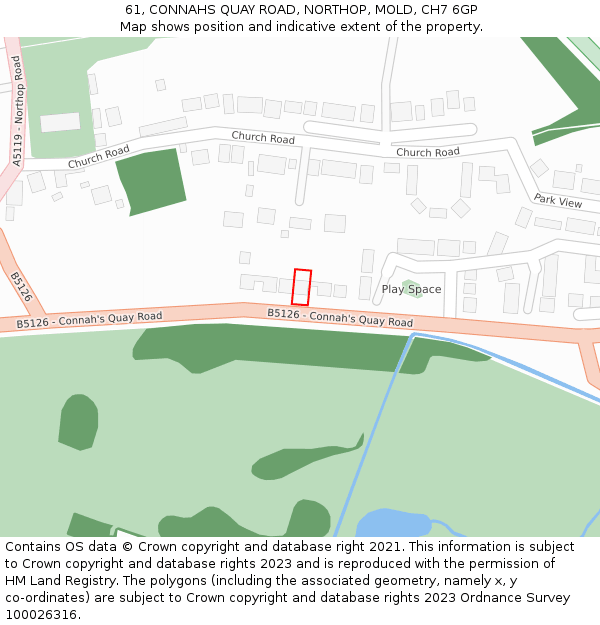 61, CONNAHS QUAY ROAD, NORTHOP, MOLD, CH7 6GP: Location map and indicative extent of plot