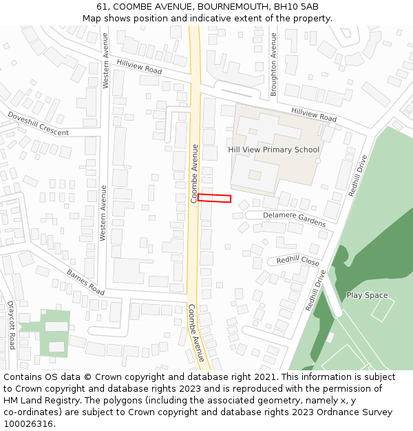 61, COOMBE AVENUE, BOURNEMOUTH, BH10 5AB: Location map and indicative extent of plot