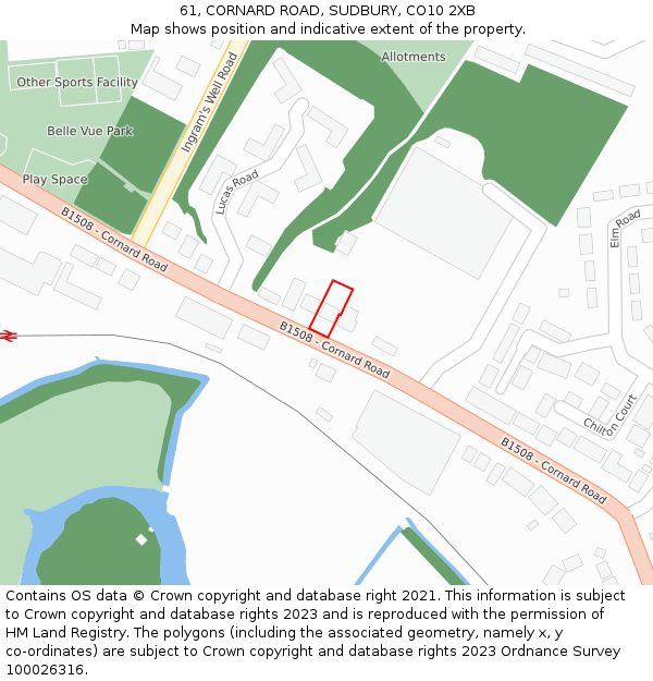 61, CORNARD ROAD, SUDBURY, CO10 2XB: Location map and indicative extent of plot