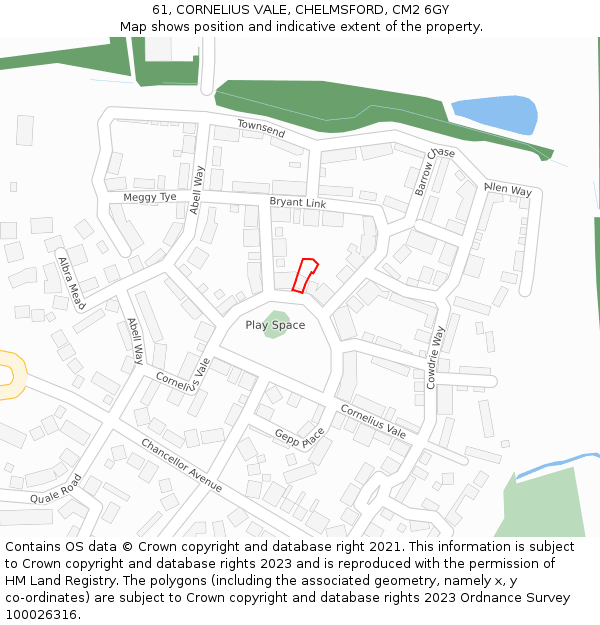 61, CORNELIUS VALE, CHELMSFORD, CM2 6GY: Location map and indicative extent of plot