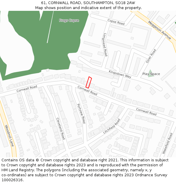 61, CORNWALL ROAD, SOUTHAMPTON, SO18 2AW: Location map and indicative extent of plot