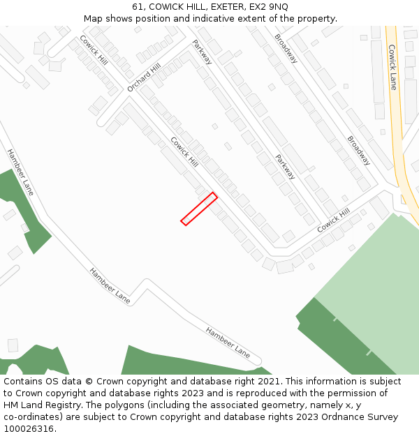 61, COWICK HILL, EXETER, EX2 9NQ: Location map and indicative extent of plot