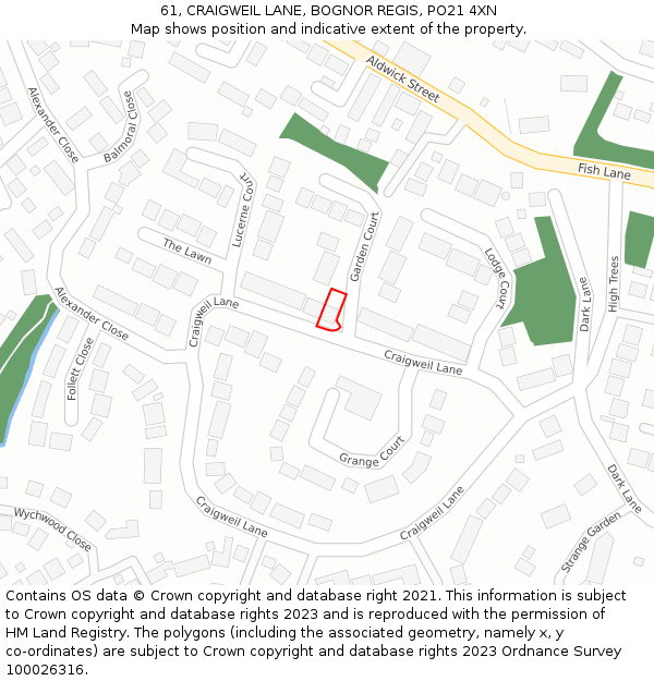 61, CRAIGWEIL LANE, BOGNOR REGIS, PO21 4XN: Location map and indicative extent of plot