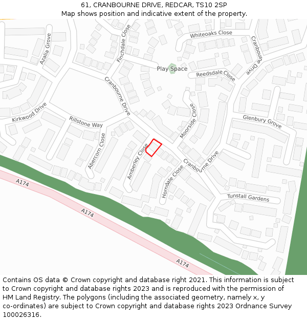 61, CRANBOURNE DRIVE, REDCAR, TS10 2SP: Location map and indicative extent of plot