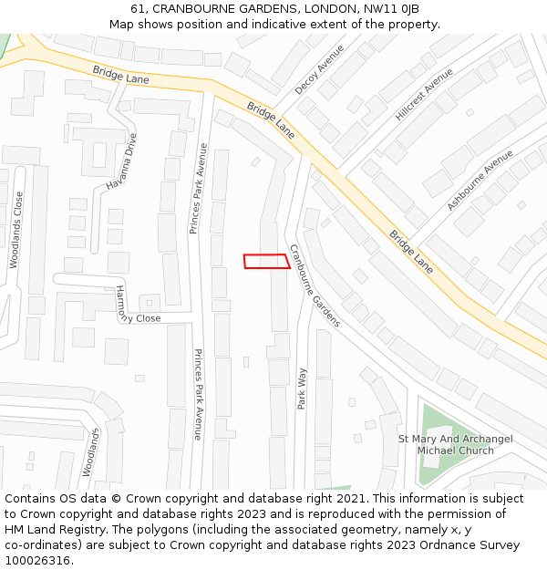 61, CRANBOURNE GARDENS, LONDON, NW11 0JB: Location map and indicative extent of plot