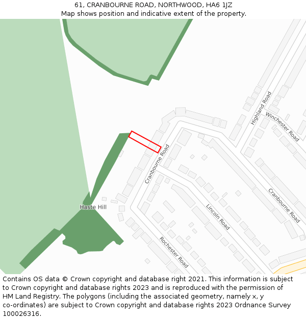 61, CRANBOURNE ROAD, NORTHWOOD, HA6 1JZ: Location map and indicative extent of plot