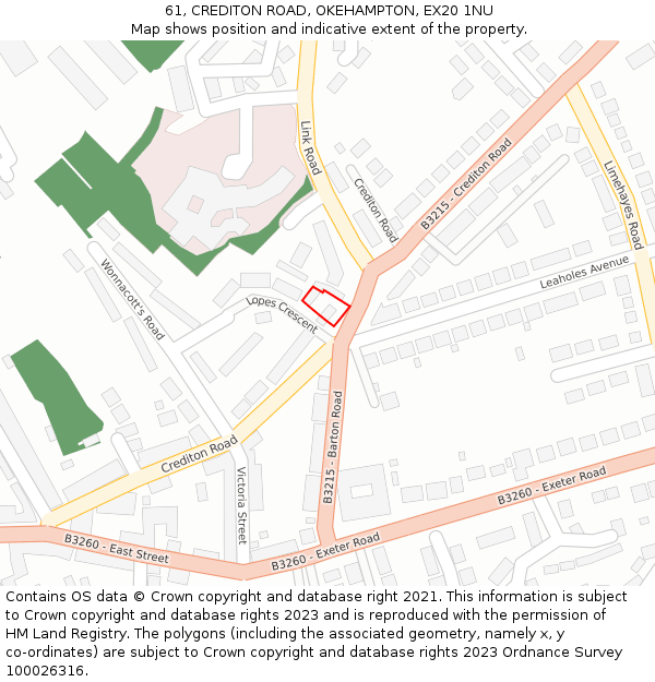 61, CREDITON ROAD, OKEHAMPTON, EX20 1NU: Location map and indicative extent of plot