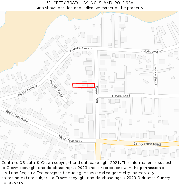 61, CREEK ROAD, HAYLING ISLAND, PO11 9RA: Location map and indicative extent of plot