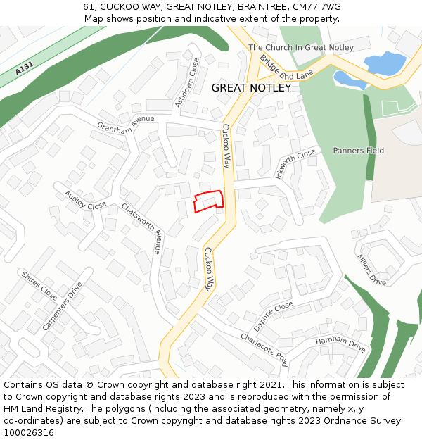 61, CUCKOO WAY, GREAT NOTLEY, BRAINTREE, CM77 7WG: Location map and indicative extent of plot