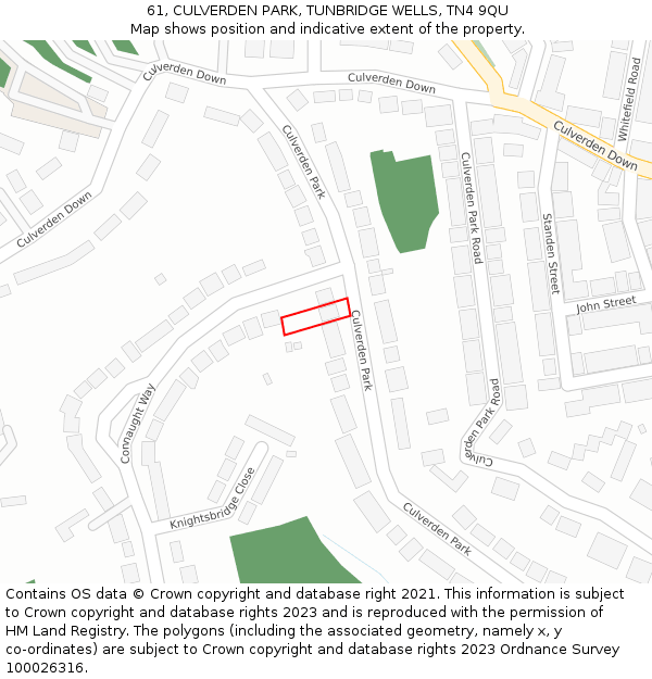 61, CULVERDEN PARK, TUNBRIDGE WELLS, TN4 9QU: Location map and indicative extent of plot