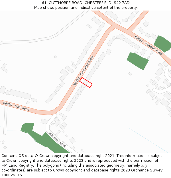 61, CUTTHORPE ROAD, CHESTERFIELD, S42 7AD: Location map and indicative extent of plot