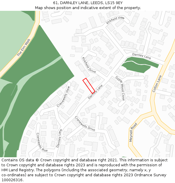 61, DARNLEY LANE, LEEDS, LS15 9EY: Location map and indicative extent of plot