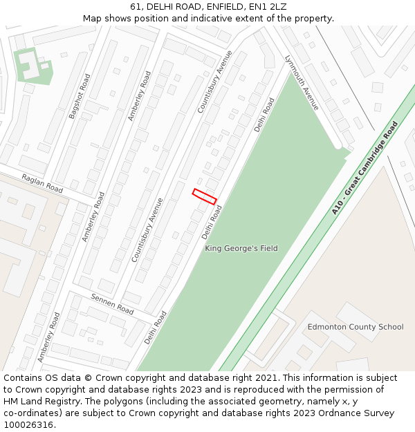 61, DELHI ROAD, ENFIELD, EN1 2LZ: Location map and indicative extent of plot