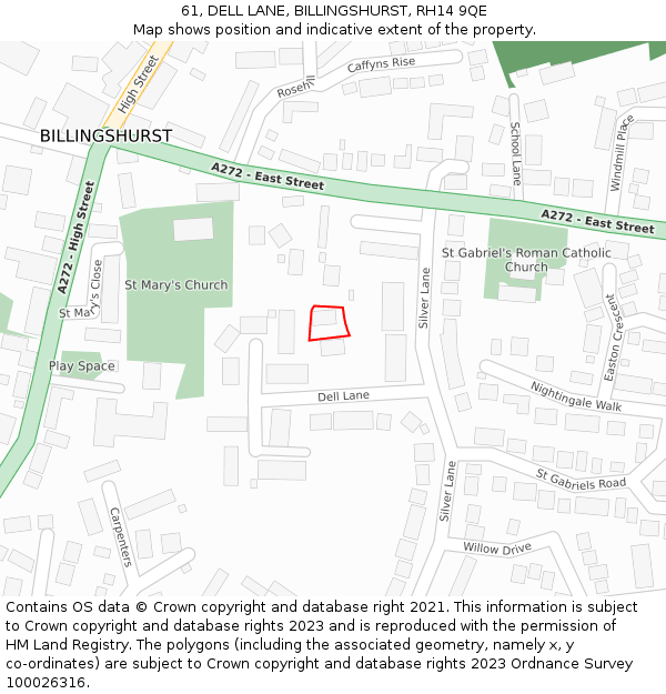 61, DELL LANE, BILLINGSHURST, RH14 9QE: Location map and indicative extent of plot