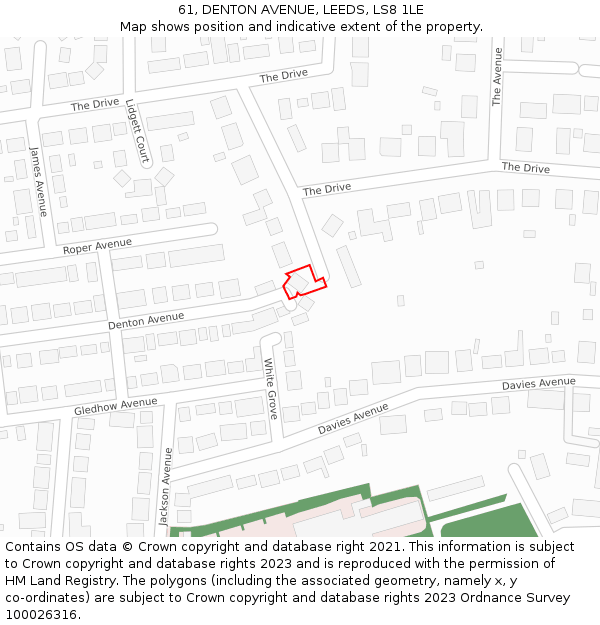 61, DENTON AVENUE, LEEDS, LS8 1LE: Location map and indicative extent of plot