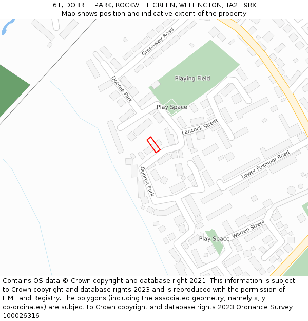 61, DOBREE PARK, ROCKWELL GREEN, WELLINGTON, TA21 9RX: Location map and indicative extent of plot