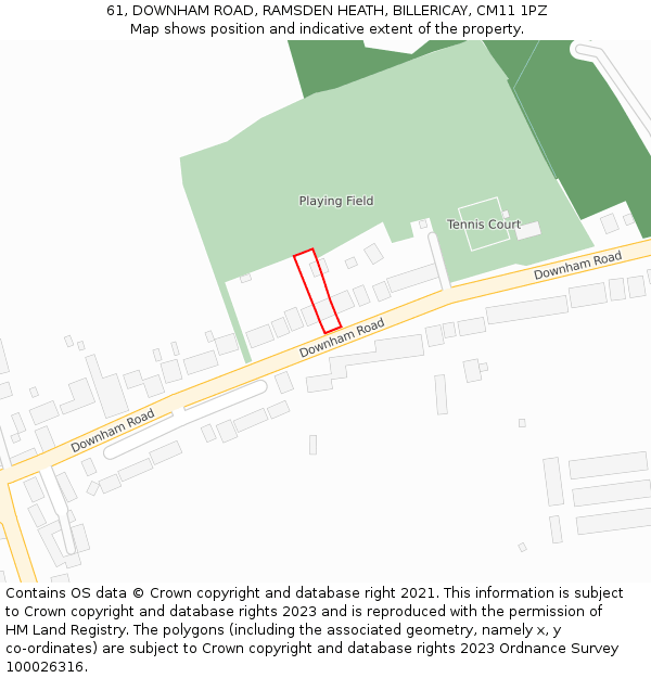 61, DOWNHAM ROAD, RAMSDEN HEATH, BILLERICAY, CM11 1PZ: Location map and indicative extent of plot