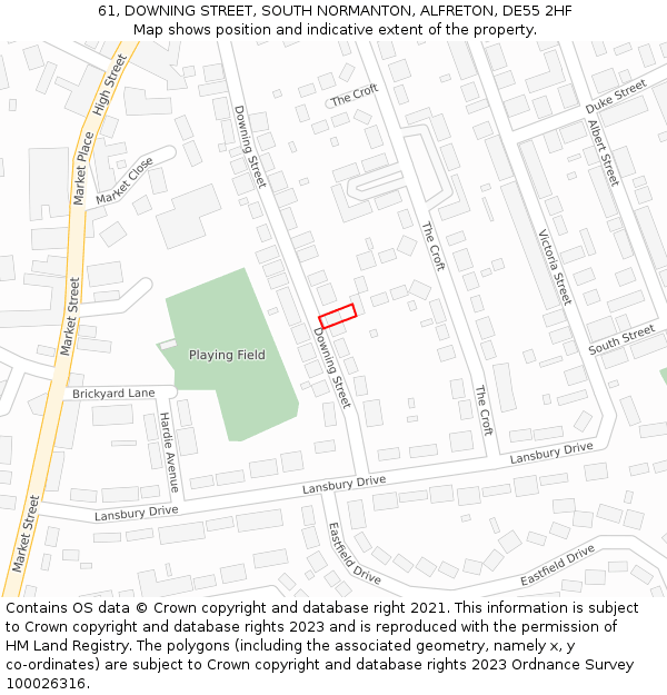 61, DOWNING STREET, SOUTH NORMANTON, ALFRETON, DE55 2HF: Location map and indicative extent of plot