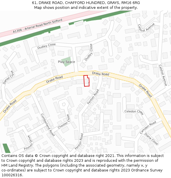 61, DRAKE ROAD, CHAFFORD HUNDRED, GRAYS, RM16 6RG: Location map and indicative extent of plot