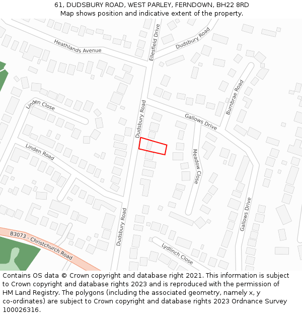 61, DUDSBURY ROAD, WEST PARLEY, FERNDOWN, BH22 8RD: Location map and indicative extent of plot