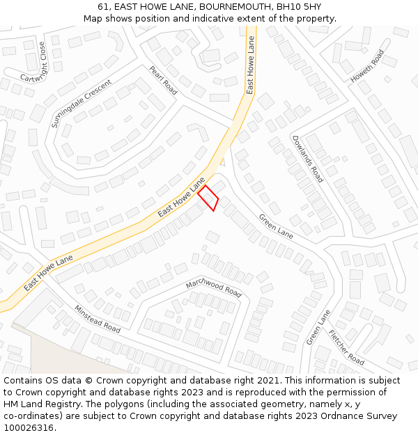 61, EAST HOWE LANE, BOURNEMOUTH, BH10 5HY: Location map and indicative extent of plot