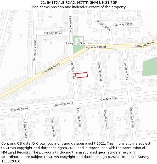 61, EASTDALE ROAD, NOTTINGHAM, NG3 7GP: Location map and indicative extent of plot
