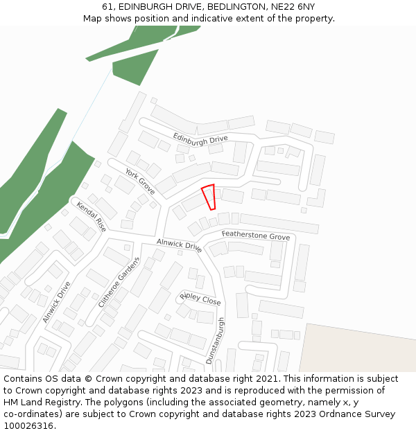 61, EDINBURGH DRIVE, BEDLINGTON, NE22 6NY: Location map and indicative extent of plot