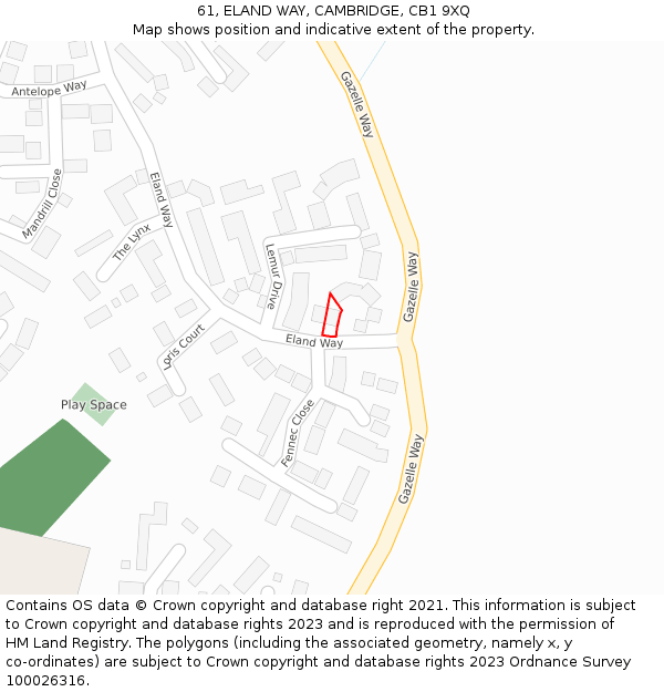 61, ELAND WAY, CAMBRIDGE, CB1 9XQ: Location map and indicative extent of plot