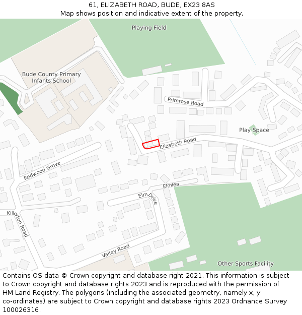 61, ELIZABETH ROAD, BUDE, EX23 8AS: Location map and indicative extent of plot