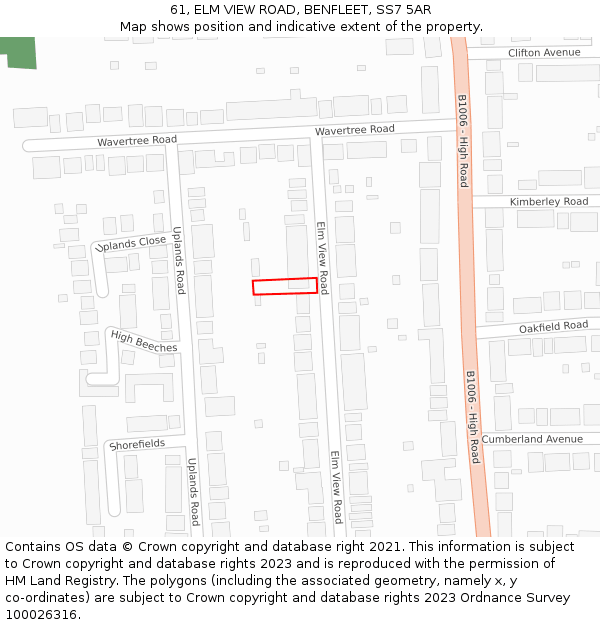 61, ELM VIEW ROAD, BENFLEET, SS7 5AR: Location map and indicative extent of plot