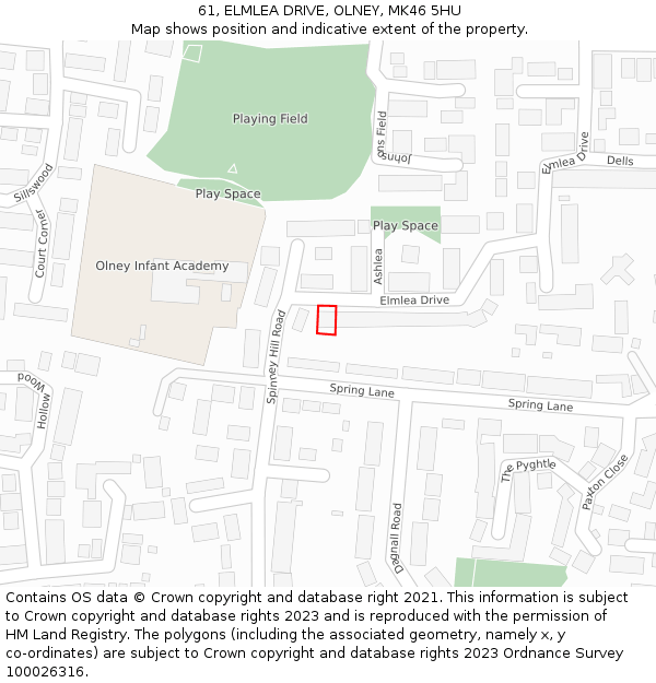 61, ELMLEA DRIVE, OLNEY, MK46 5HU: Location map and indicative extent of plot
