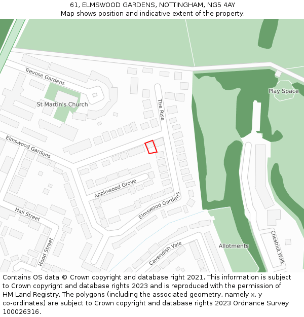 61, ELMSWOOD GARDENS, NOTTINGHAM, NG5 4AY: Location map and indicative extent of plot