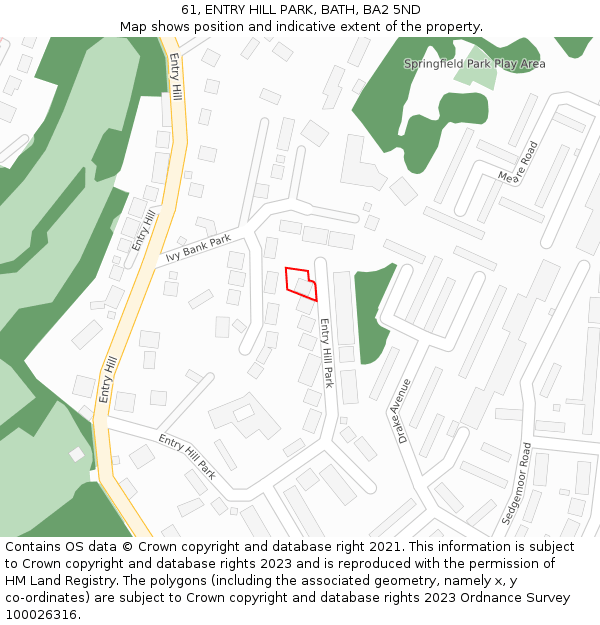 61, ENTRY HILL PARK, BATH, BA2 5ND: Location map and indicative extent of plot