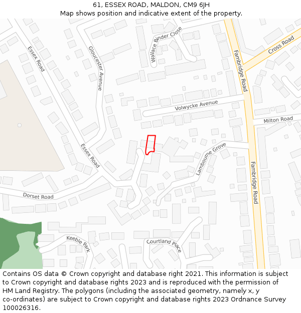 61, ESSEX ROAD, MALDON, CM9 6JH: Location map and indicative extent of plot