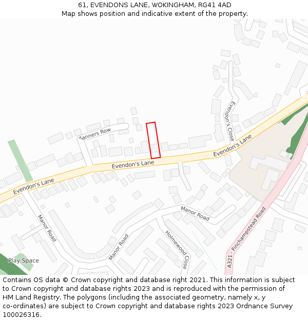 61, EVENDONS LANE, WOKINGHAM, RG41 4AD: Location map and indicative extent of plot