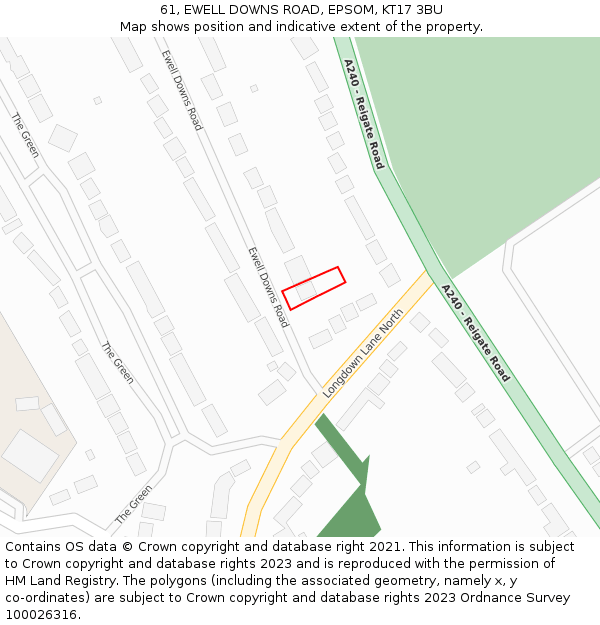 61, EWELL DOWNS ROAD, EPSOM, KT17 3BU: Location map and indicative extent of plot