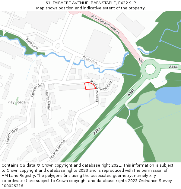 61, FAIRACRE AVENUE, BARNSTAPLE, EX32 9LP: Location map and indicative extent of plot