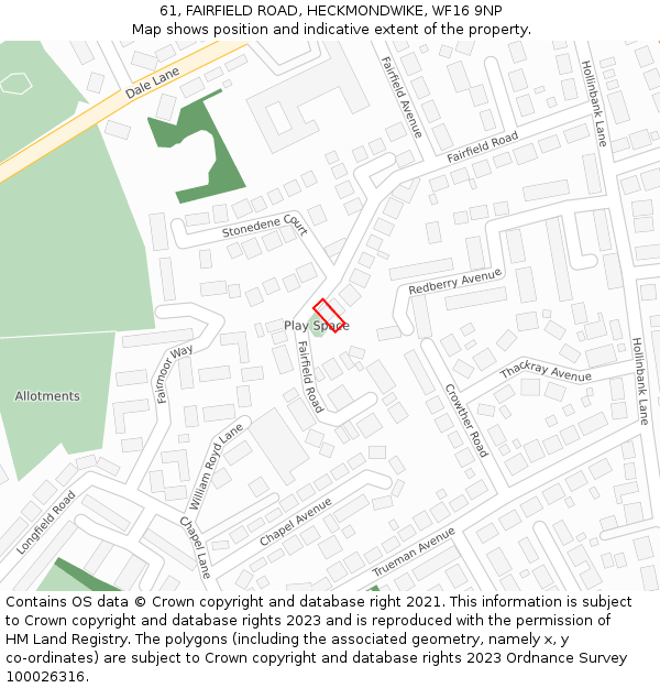 61, FAIRFIELD ROAD, HECKMONDWIKE, WF16 9NP: Location map and indicative extent of plot
