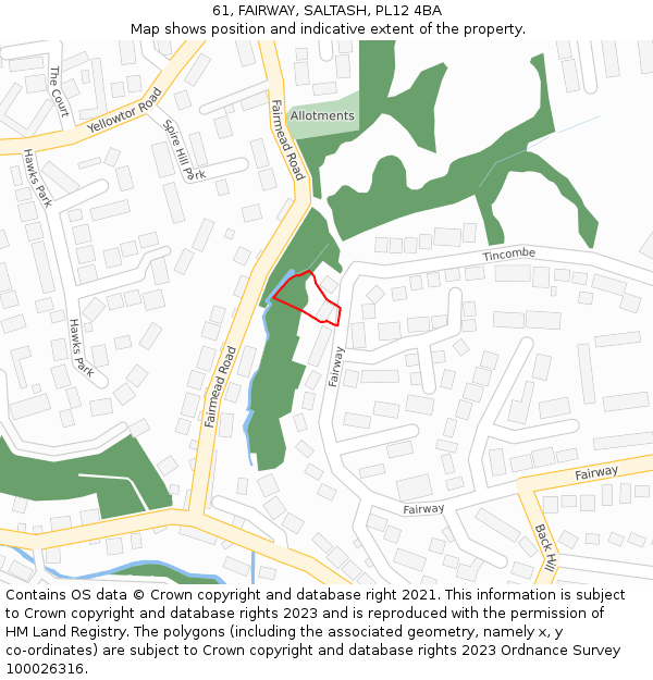 61, FAIRWAY, SALTASH, PL12 4BA: Location map and indicative extent of plot