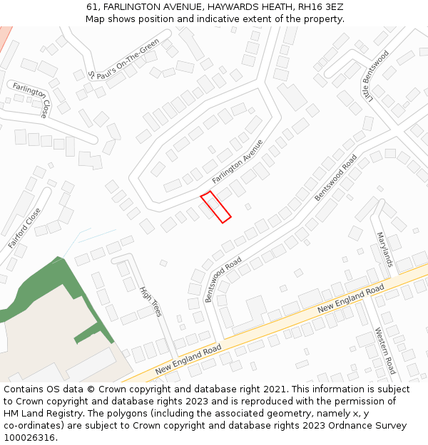 61, FARLINGTON AVENUE, HAYWARDS HEATH, RH16 3EZ: Location map and indicative extent of plot