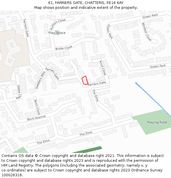 61, FARRIERS GATE, CHATTERIS, PE16 6AY: Location map and indicative extent of plot