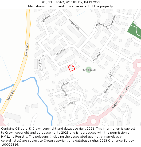 61, FELL ROAD, WESTBURY, BA13 2GG: Location map and indicative extent of plot