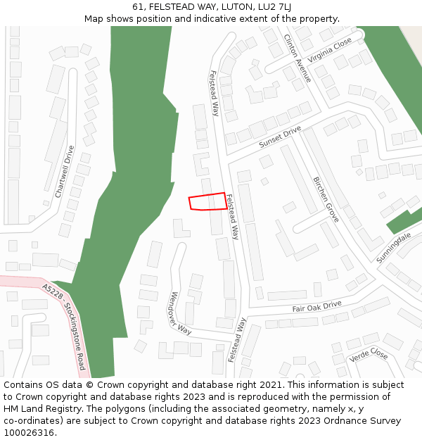 61, FELSTEAD WAY, LUTON, LU2 7LJ: Location map and indicative extent of plot