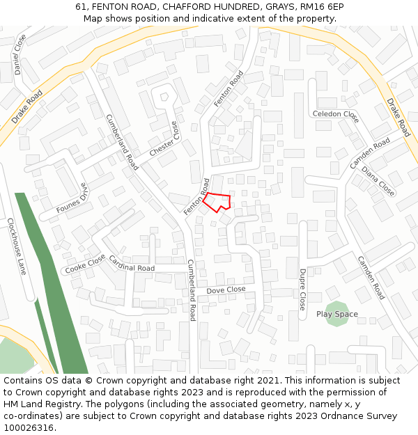 61, FENTON ROAD, CHAFFORD HUNDRED, GRAYS, RM16 6EP: Location map and indicative extent of plot