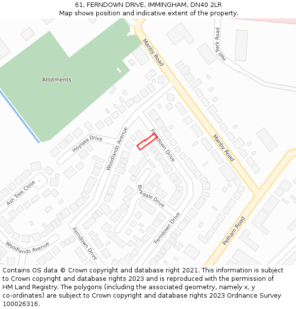 61, FERNDOWN DRIVE, IMMINGHAM, DN40 2LR: Location map and indicative extent of plot
