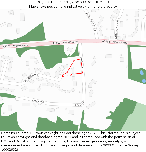 61, FERNHILL CLOSE, WOODBRIDGE, IP12 1LB: Location map and indicative extent of plot