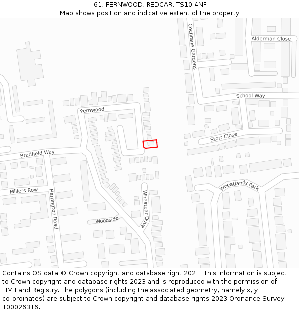 61, FERNWOOD, REDCAR, TS10 4NF: Location map and indicative extent of plot