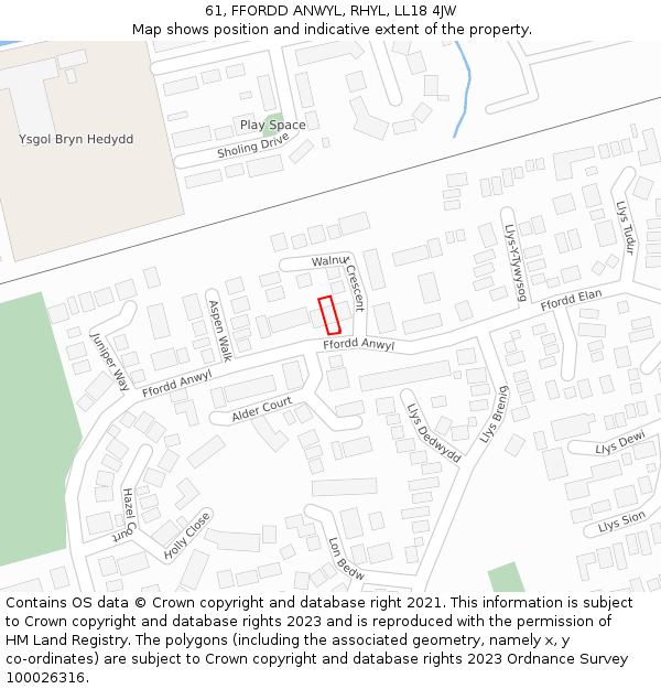 61, FFORDD ANWYL, RHYL, LL18 4JW: Location map and indicative extent of plot