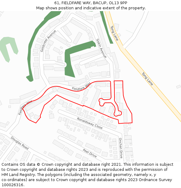 61, FIELDFARE WAY, BACUP, OL13 9PP: Location map and indicative extent of plot