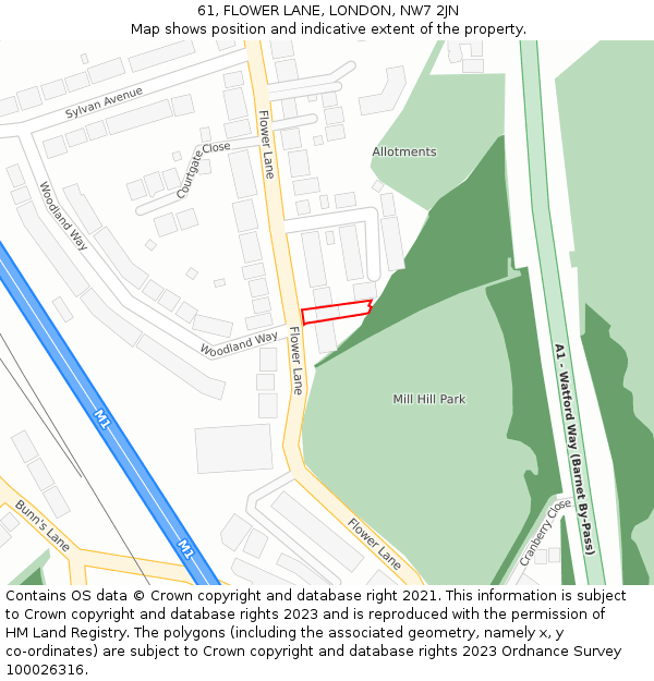 61, FLOWER LANE, LONDON, NW7 2JN: Location map and indicative extent of plot